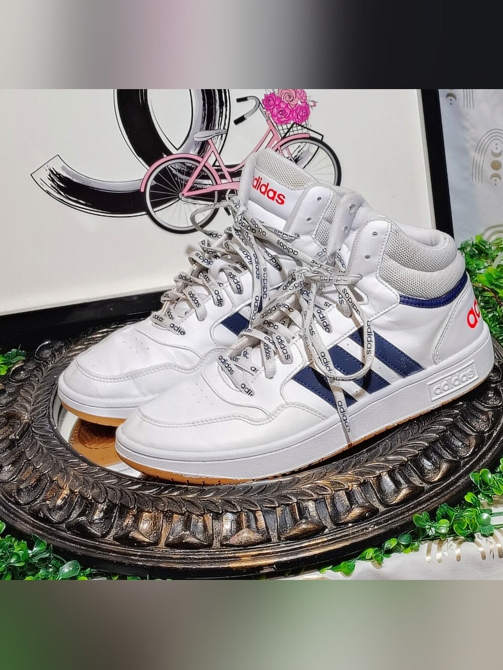 Adidas Men’s White and Navy High-Top Sneakers